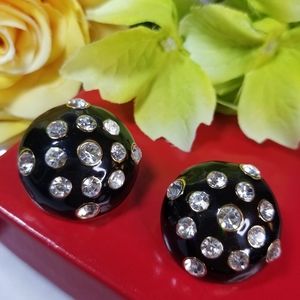 80s MONET LUCITE RUNWAY BLACK+RHINESTONE EARRINGS